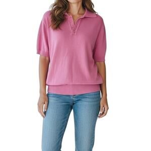 Charlie Browns FB County Pink Knit Short Sleeve Collared Top Vintage Y2K Style S